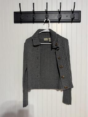 Decoded Gray Ribbed Cardigan Sweater Womens Medium Cable Knit Button Front